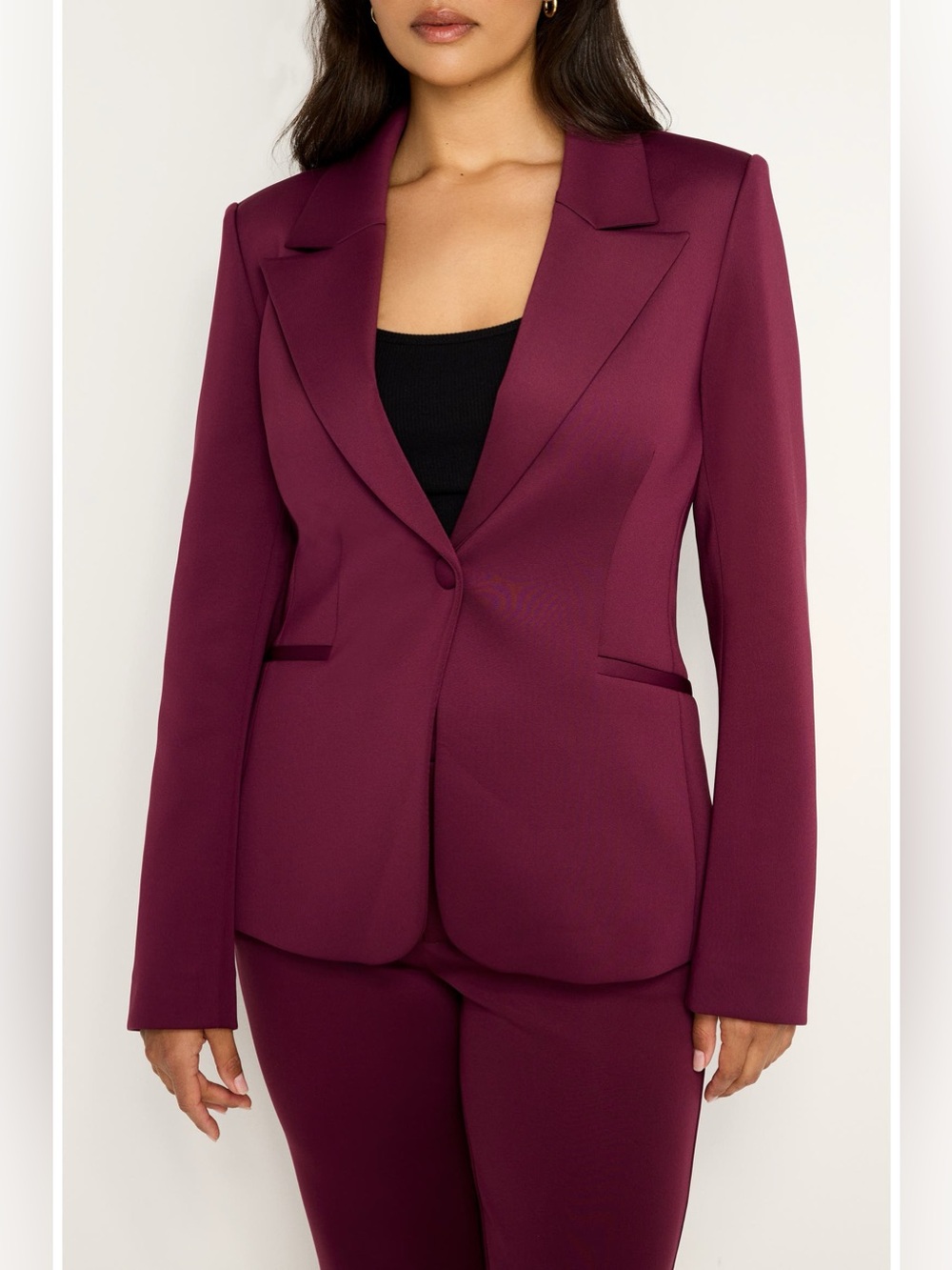 Good American Classic Sculpted Scuba Knit Blazer Oxblood Burgundy L NWT $189
